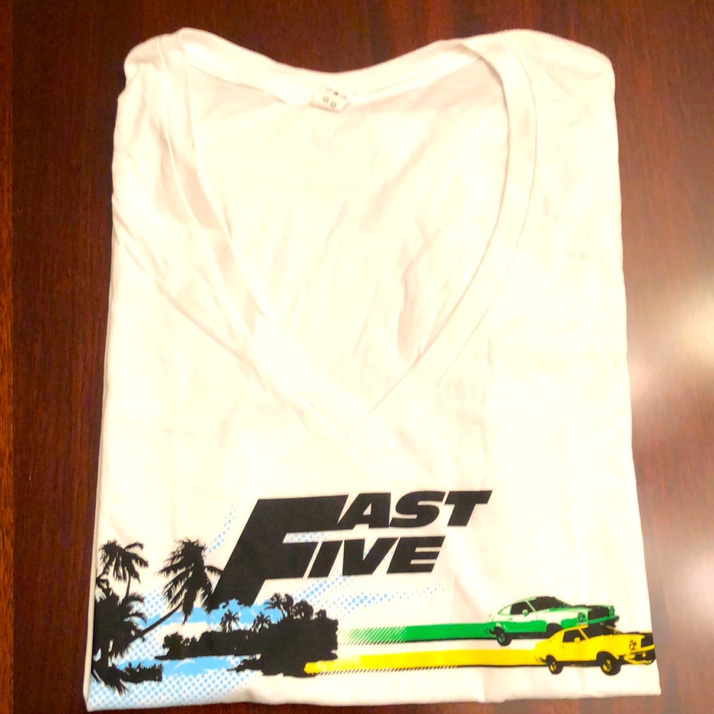 FAST FIVE WOMEN’S V-NECK MOVIE PROMO TSHIRT PAUL WALKER VIN DIESEL THE ROCK #537